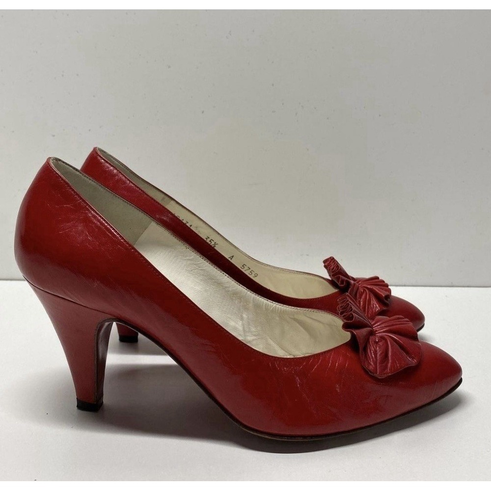 Bruno Magli Authentic Red Leather Pumps Made‎ In Italy Heels Size 5 W Italy COA